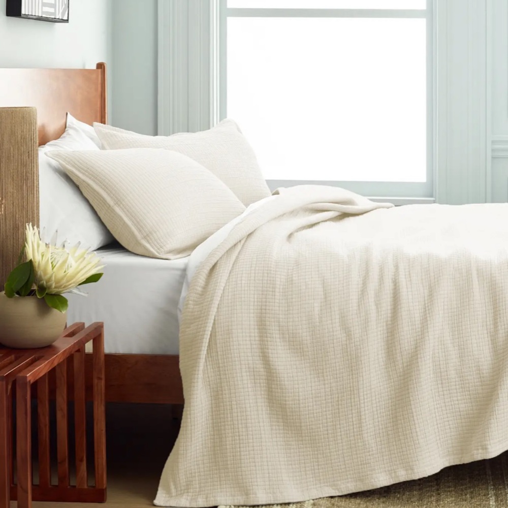 NWOT QUINCE Organic Ribbed Cotton Coverlet Set King/Cal King Ivory 4182 - Picture 4 of 11